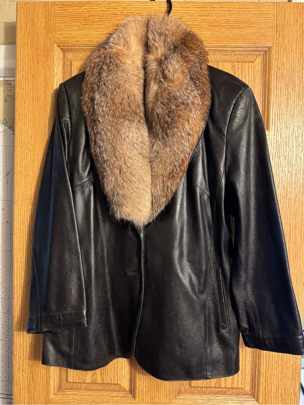 Women’s Black Leather Jacket with REAL FOX Fur Collar